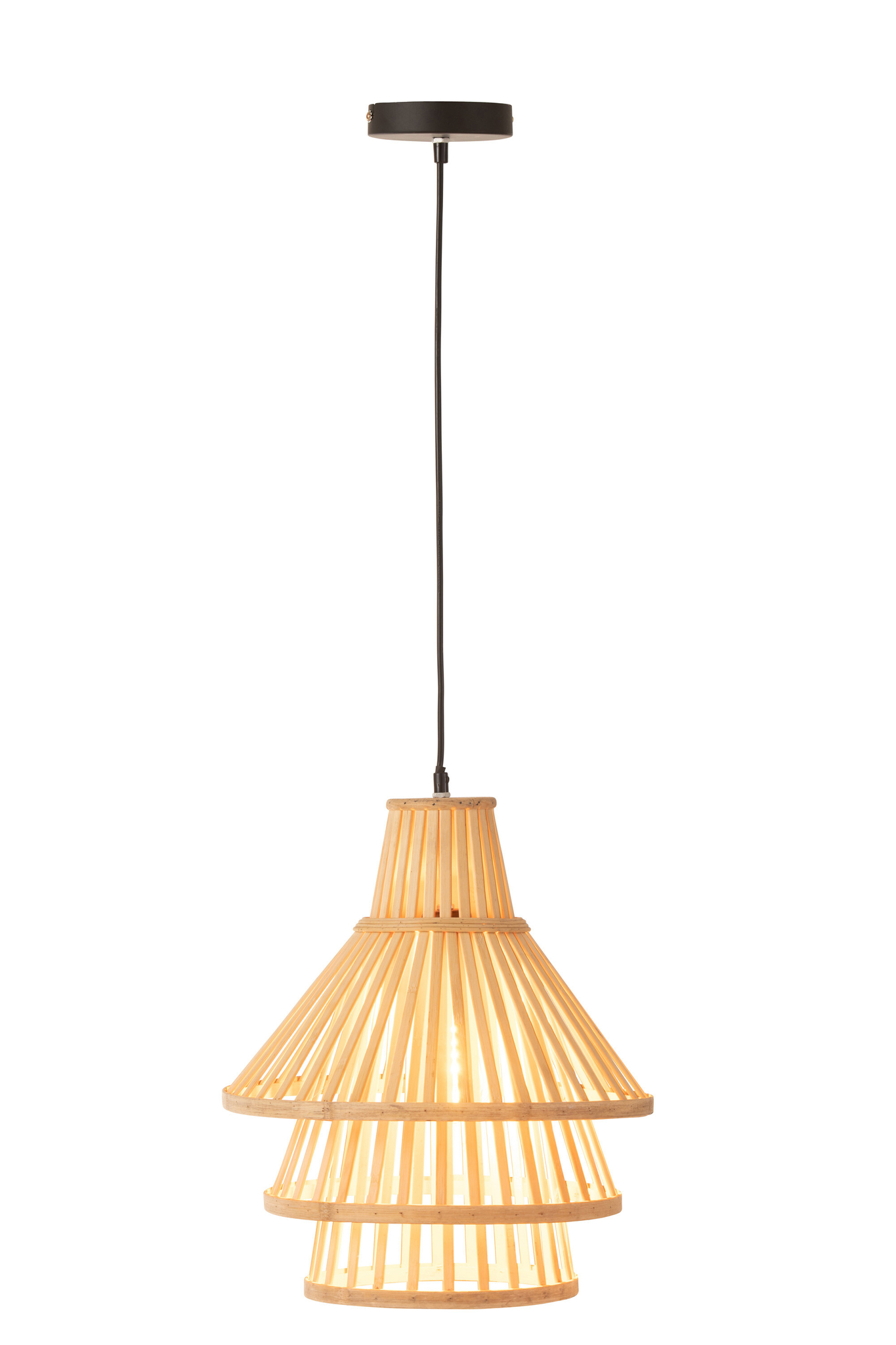 Lampe suspendue en couches de bambou naturel de taille moyenne. – Image 2