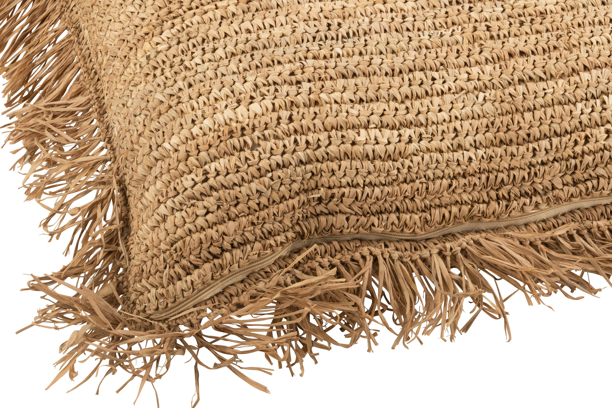 Coussin carré en raphia naturel, grand.