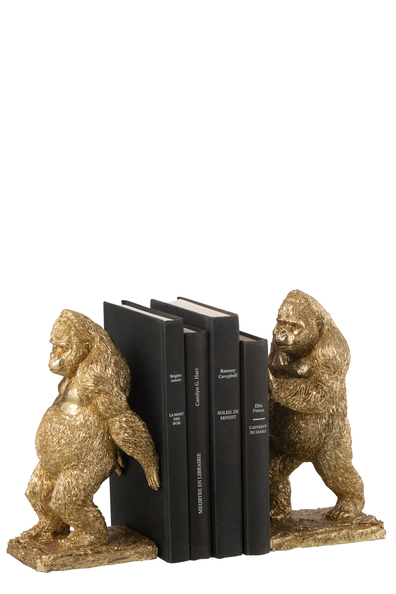 Ensemble de 2 serre-livres Gorille en résine dorée