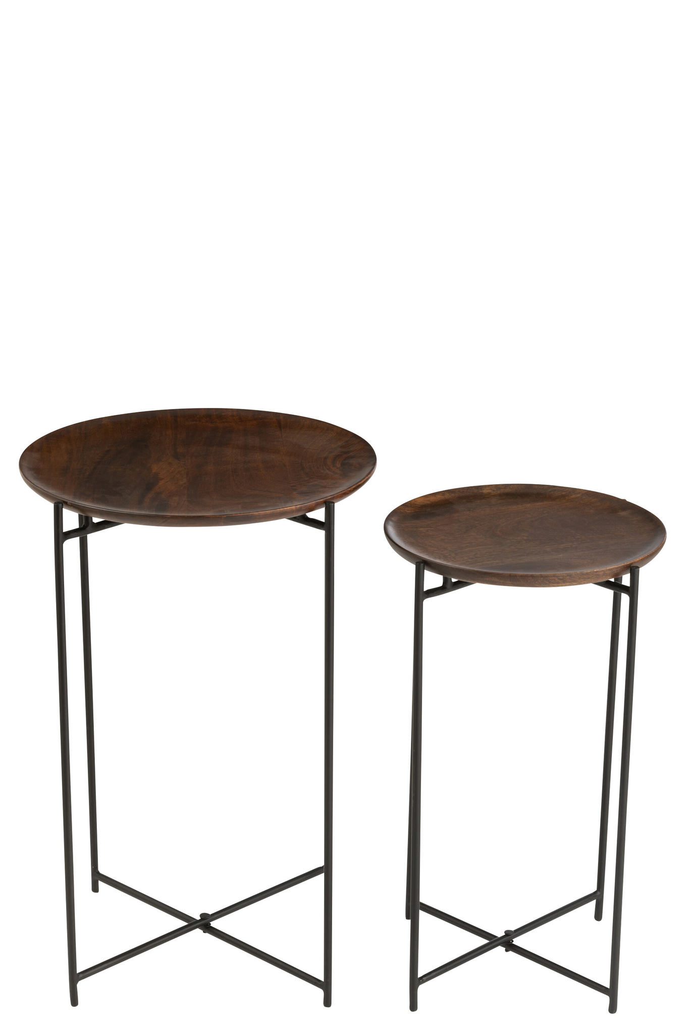 Ensemble de 2 tables d'appoint rondes en fer/bois de manguier marron/noir