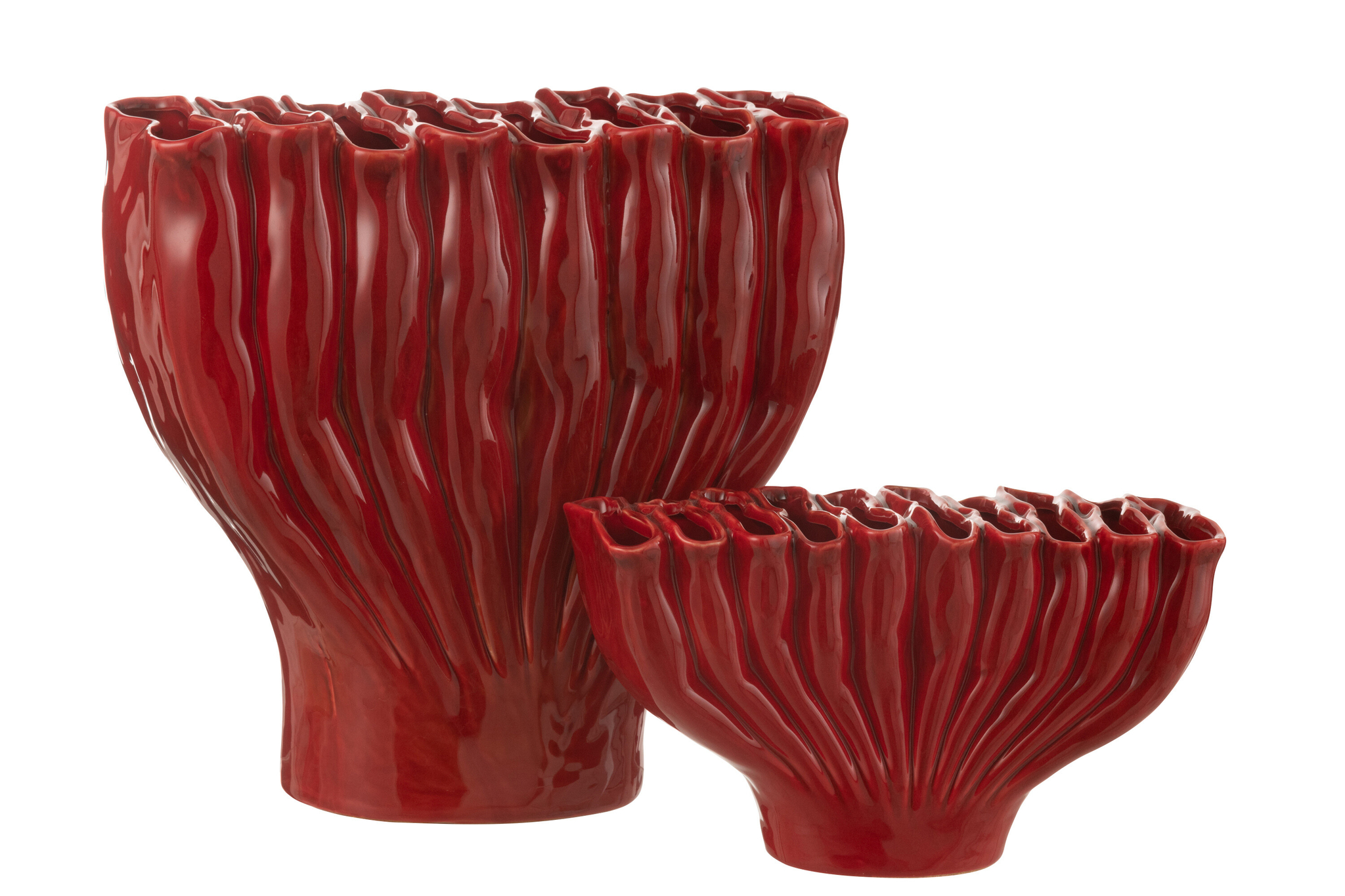 Vase Multi Tube Large en Porcelaine Rouge